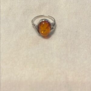 Elegant Sterling Silver and Amber Vintage Ring